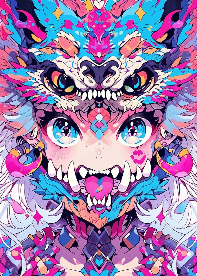 Anime Girl with Wolf Mask