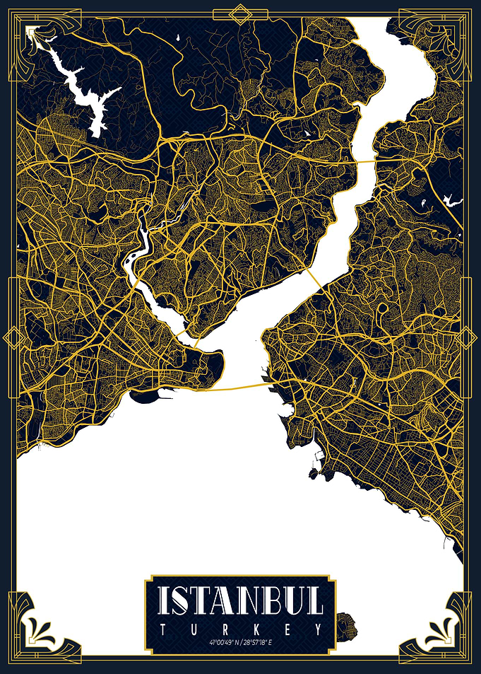 Istanbul City Map Turkey Gold
