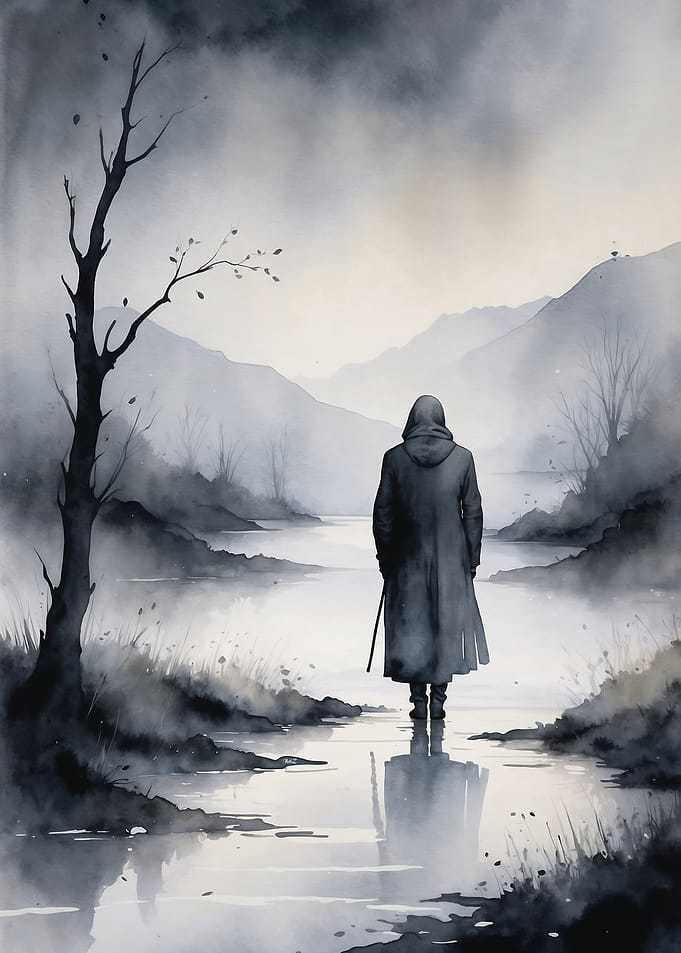 Solitary Figure in Fog