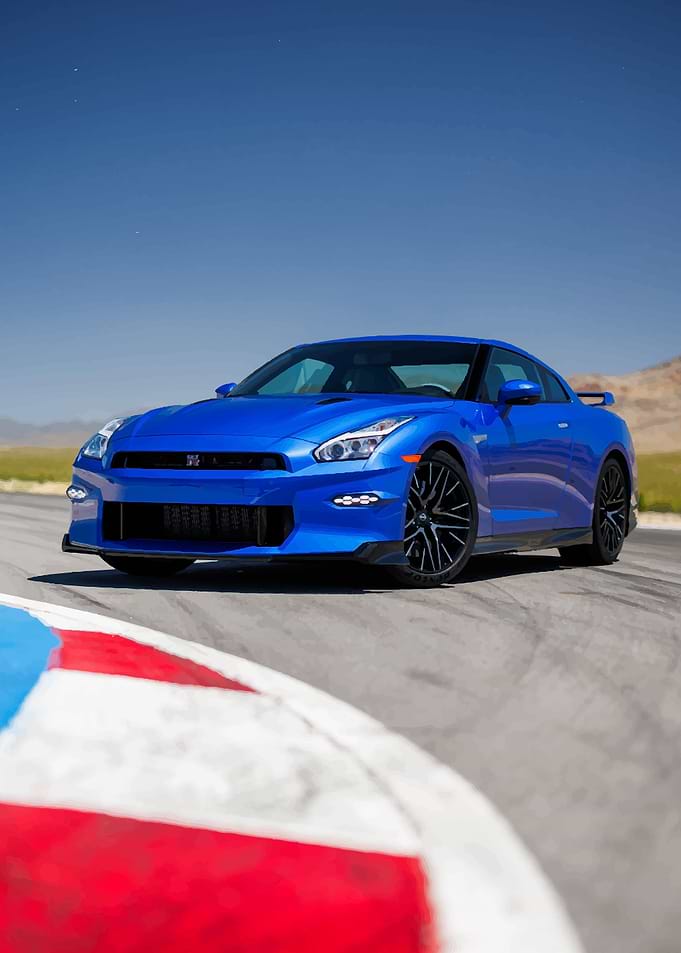 Blue Nissan GT-R on Track