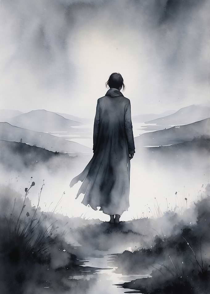 Solitary Figure in Fog
