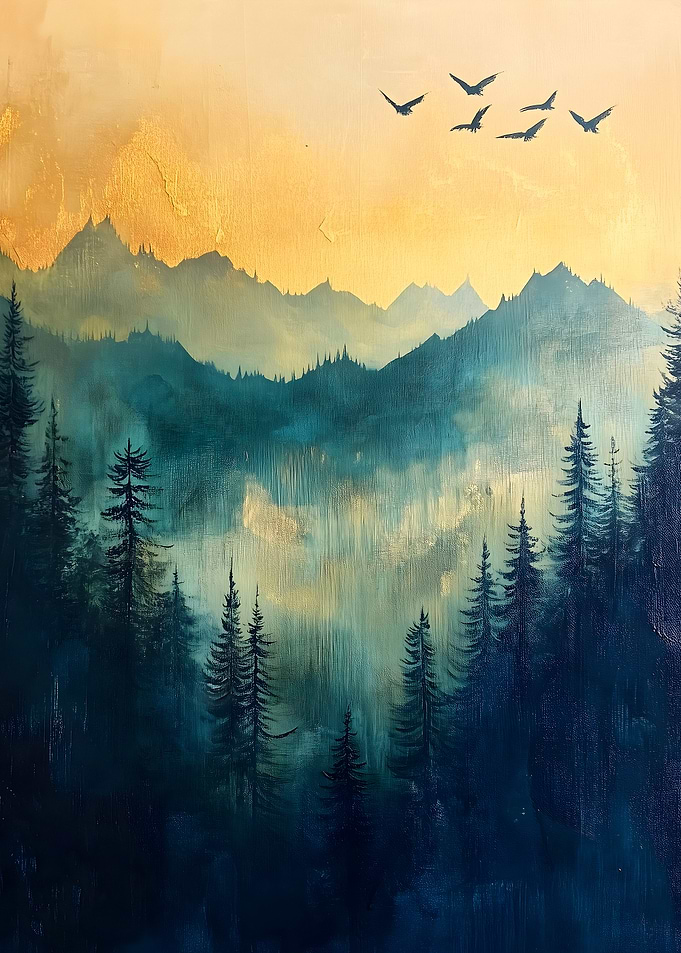Golden Mountain Mist Oil Painting