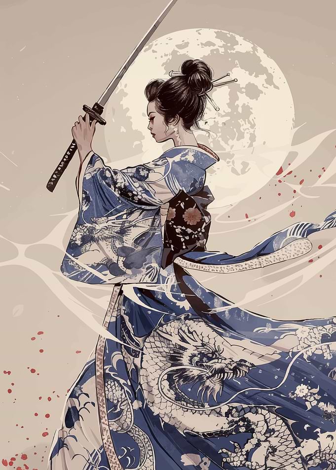 Samurai Woman with Dragon Kimono