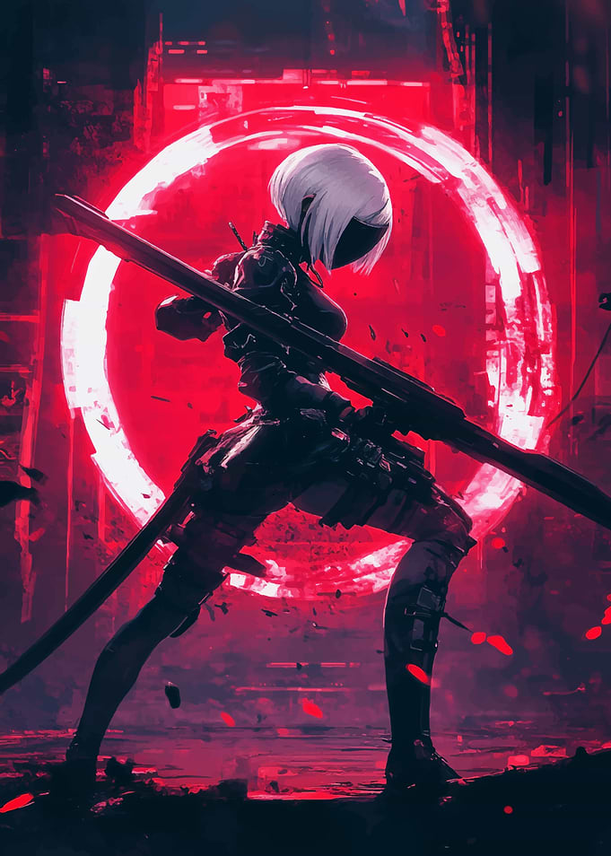 2B Cyberpunk Anime Art