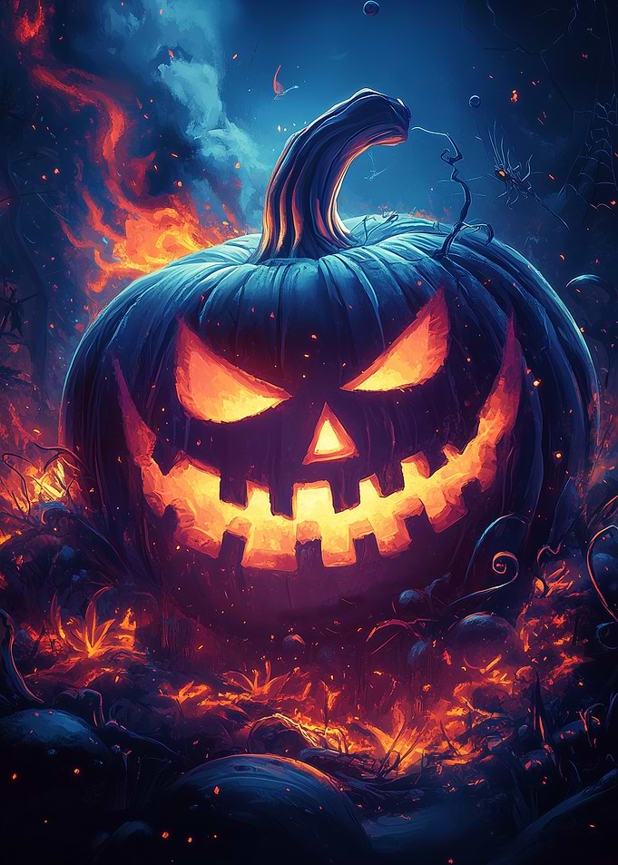 Fiery Jack-o'-Lantern Halloween Pumpkin