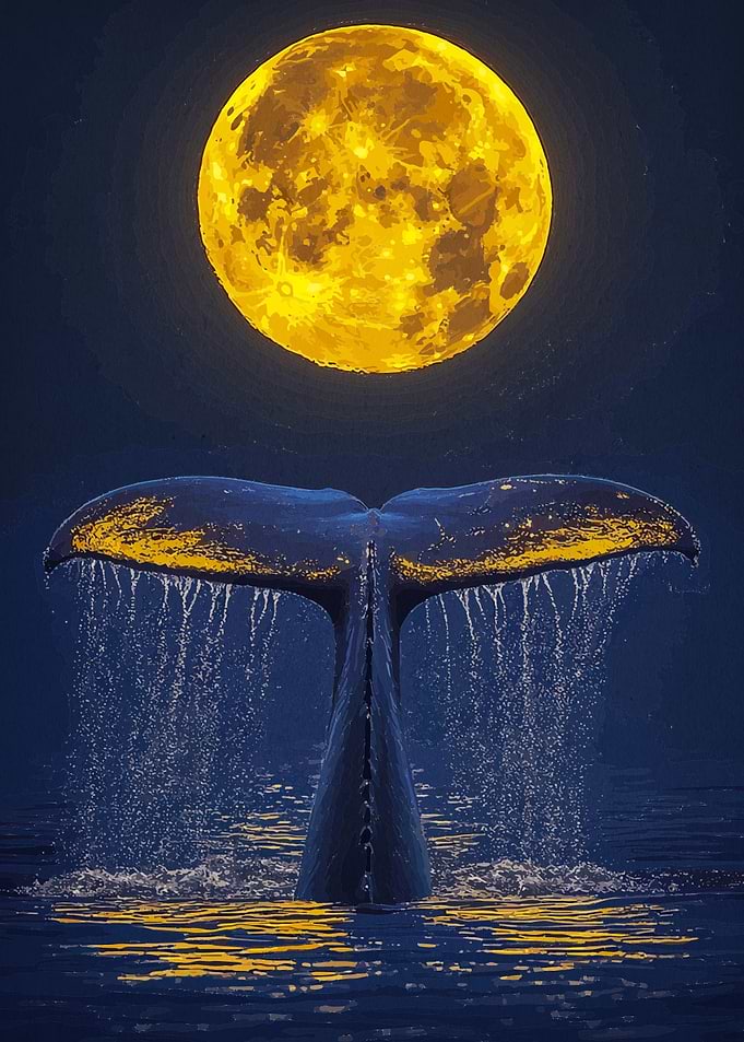 Whale Tail Under Full Moon