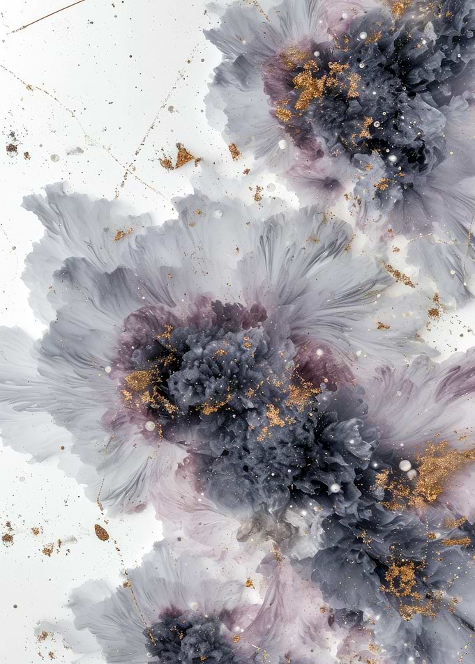 Abstract Grey and Gold Art With Flowers