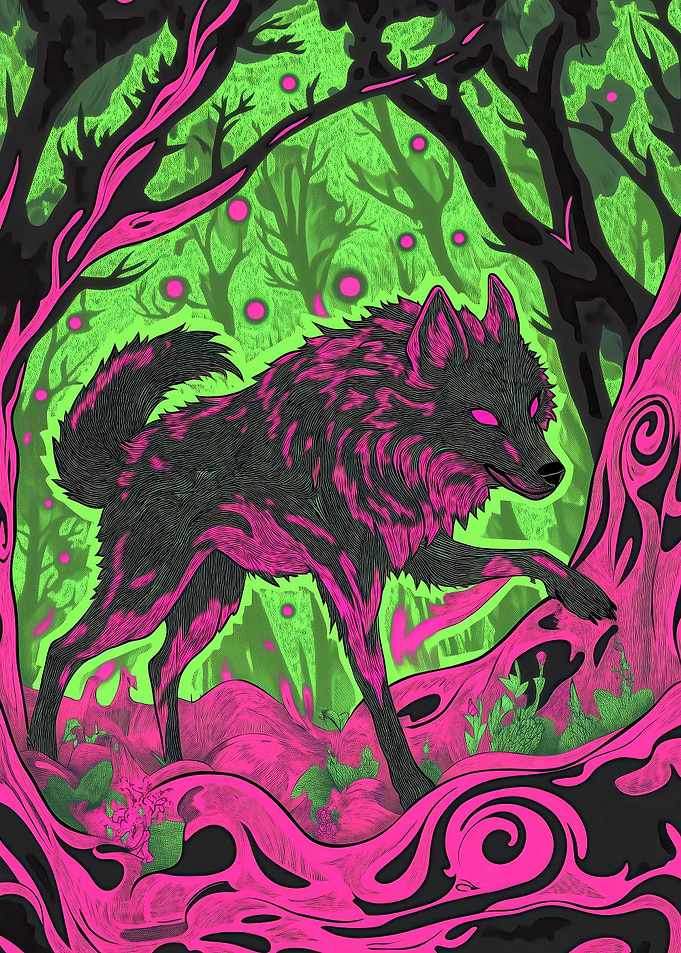Neon Wolf in Forest