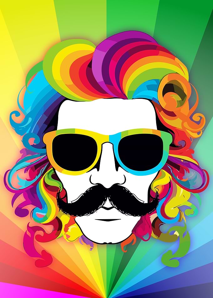 Rainbow Man with Sunglasses and Mustache