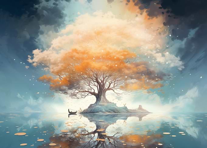 Solitary Tree on a Calm Lake