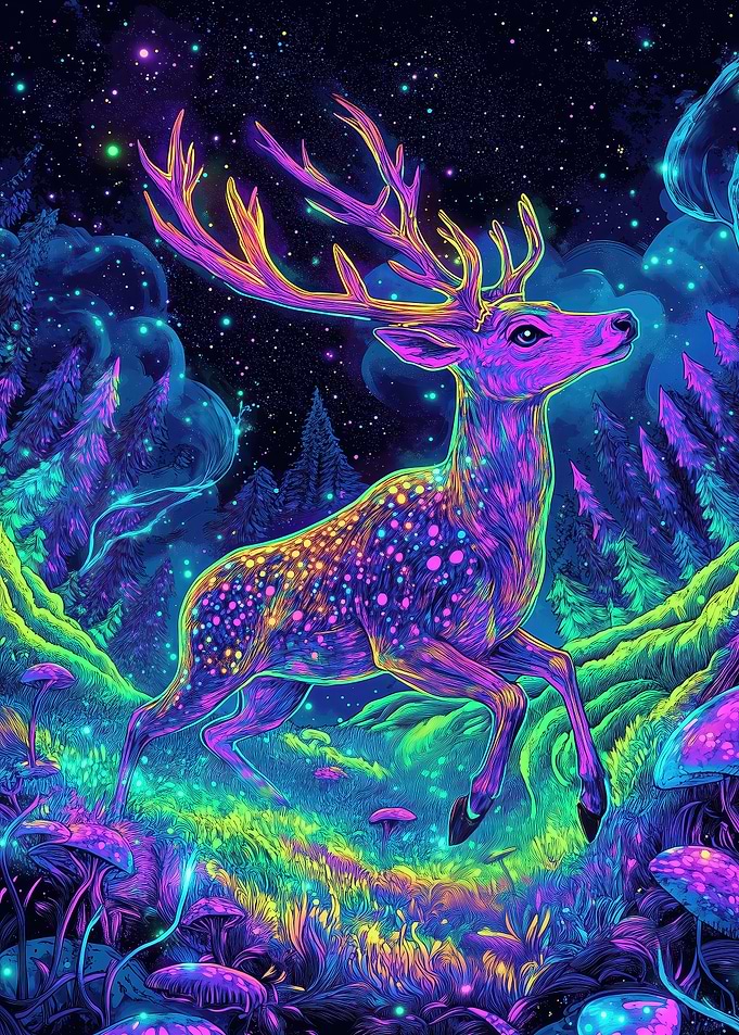 Neon Deer in Forest