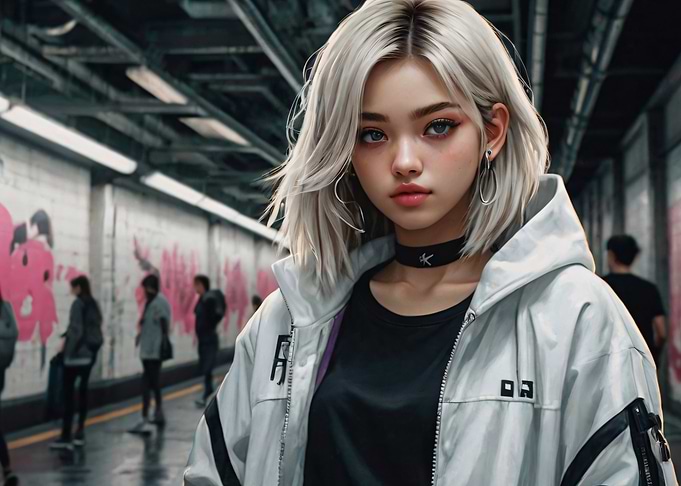 Anime Gorgeous Girl in Urban Setting