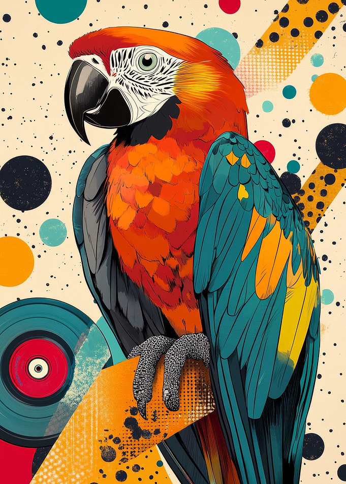 Colorful Parrot Abstract Art Print | Tropical Home Décor, Bird Lover Gift, Vibrant Wall Art | Macaw in Retro Style