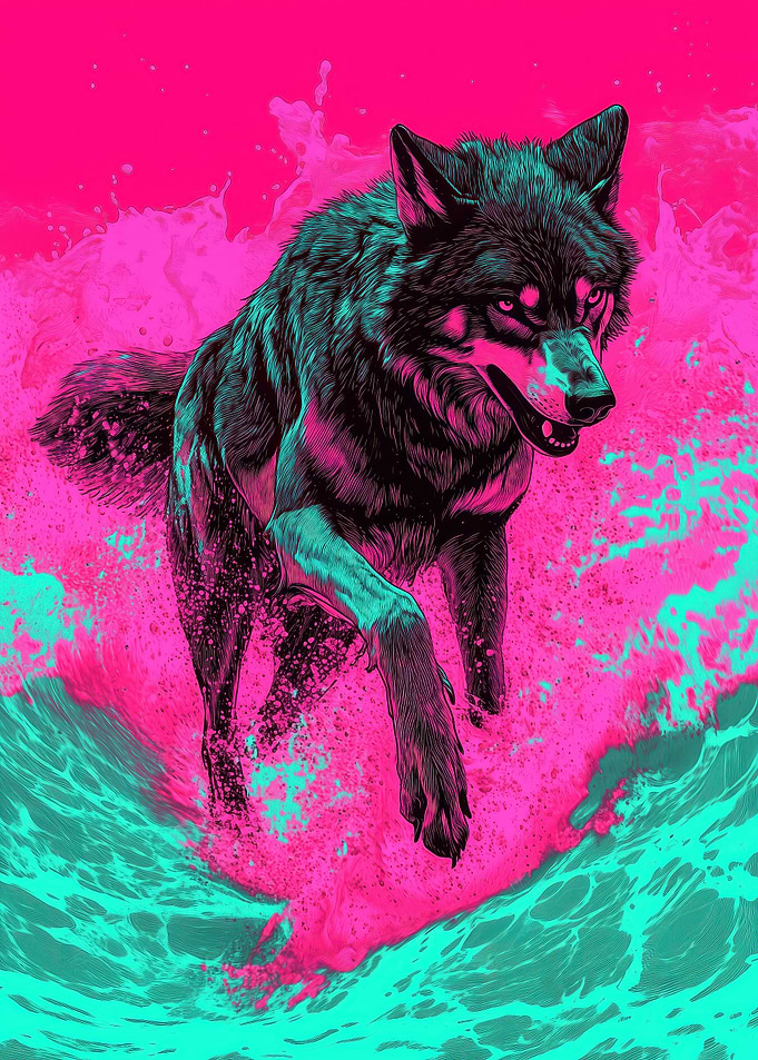 Wolf in Neon Waves