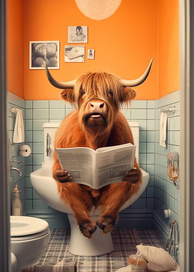 Highland Cow on Toilet