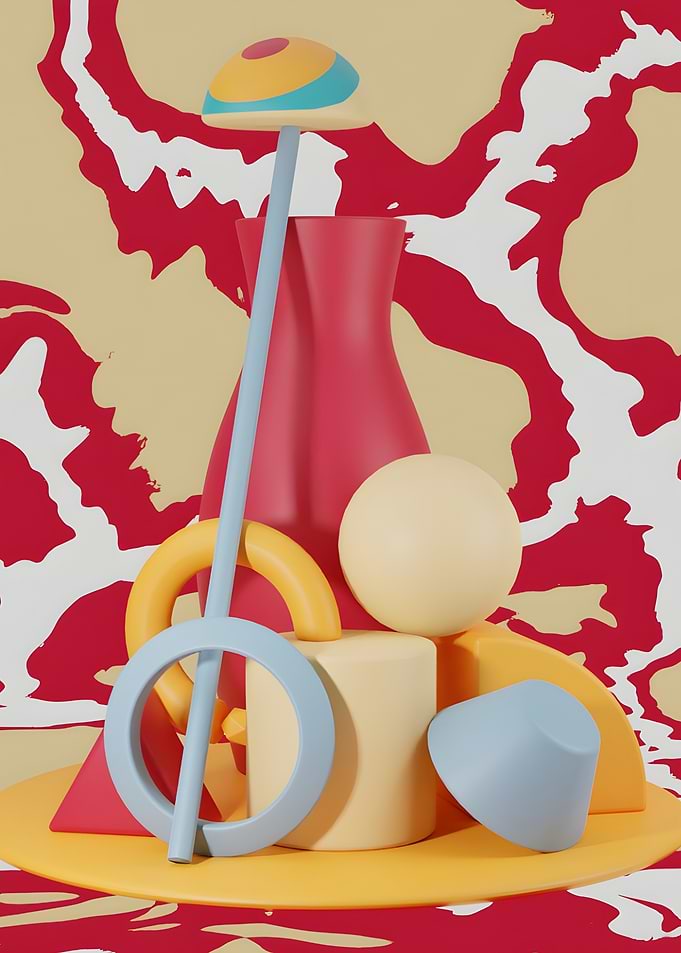 Abstract 3D Shapes Orange Blue