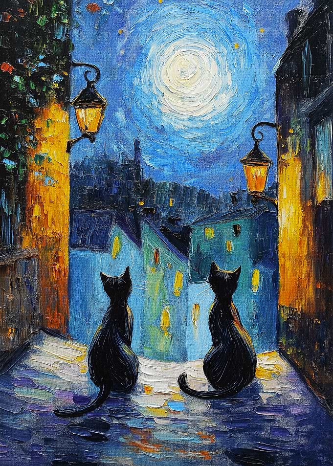 Cats Under Moonlight