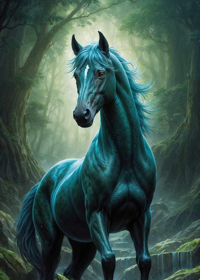 Green Horse in Forest