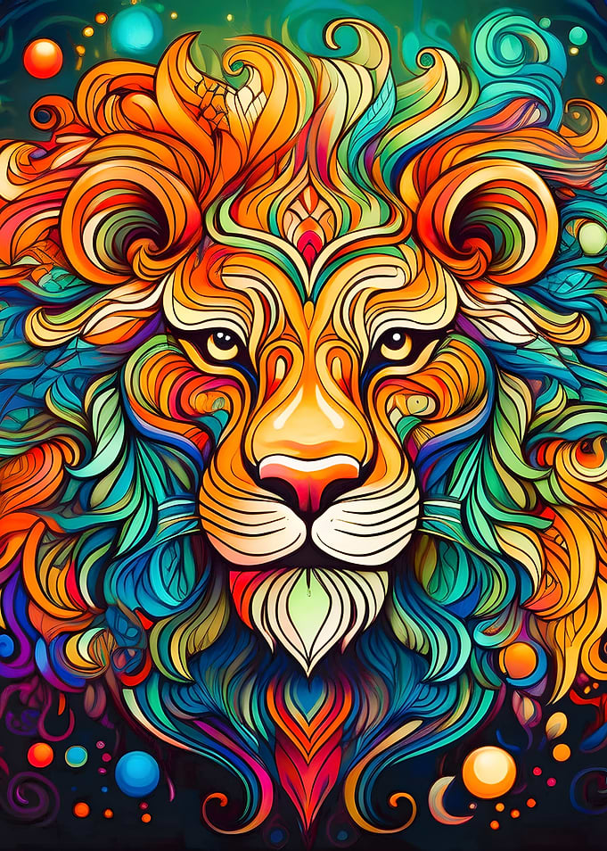 Colorful Lion Portrait, No.6A