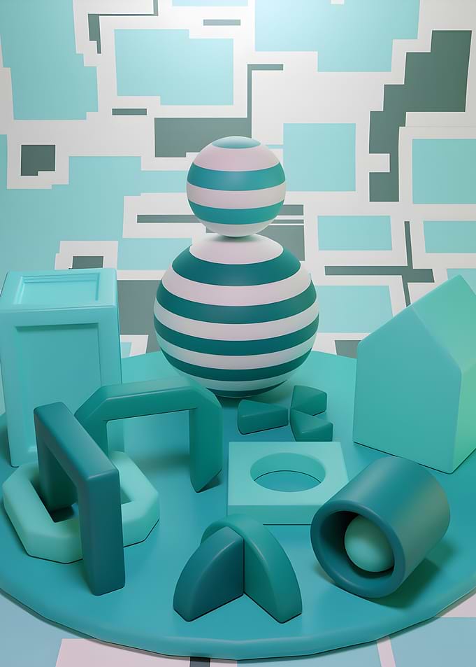 Abstract 3D Shapes Teal