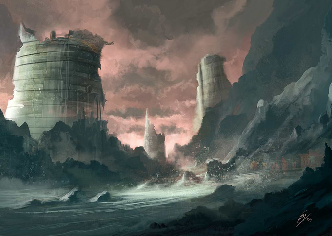 Ruined Towers in a Fantasy Landscape
