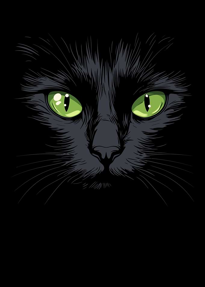 Black Cat with Green Eyes
