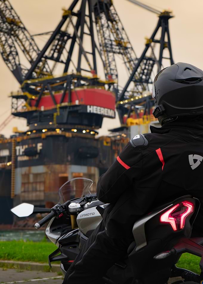 Motorcycle by the Cranes