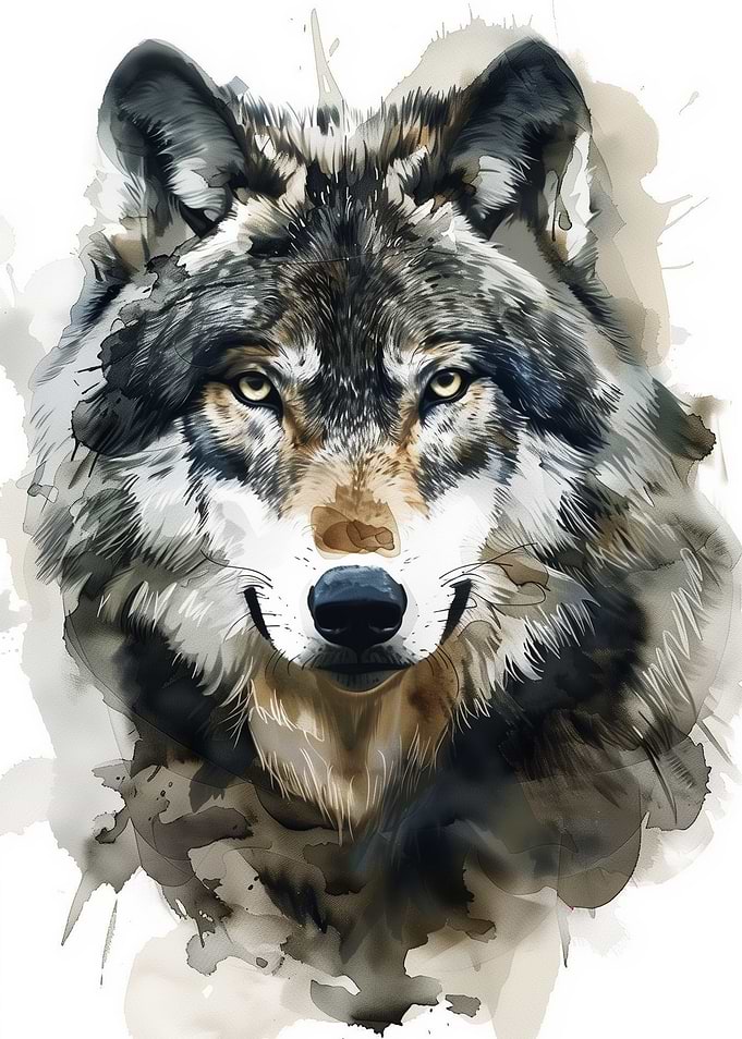 Wolf Watercolor Portrait