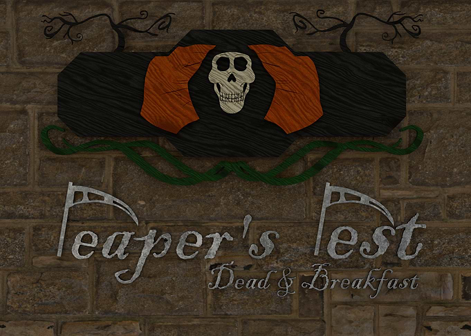'Reaper's Rest: Dead and Breakfast' 3D Rendered B&amp;B Inn Hotel Sign