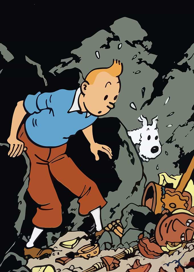 Tintin and Snowy in a Cave