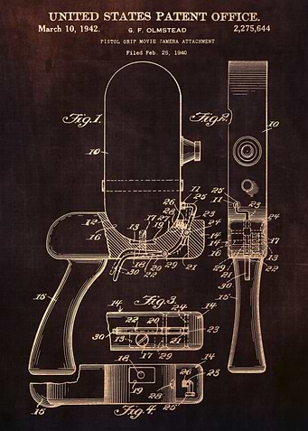 1942 Pistol grip movie camera attachment patent