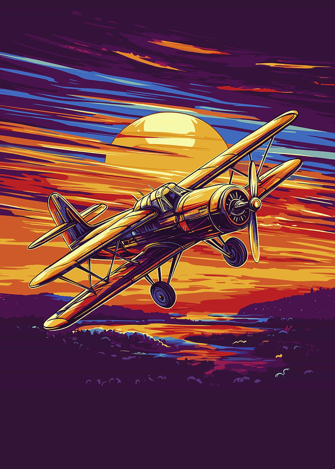 Vintage Airplane Sunset