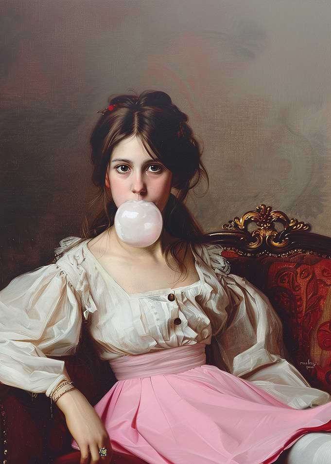 Young Victorian Woman Blowing Bubble