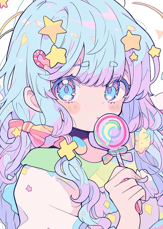 Pastel Anime Girl with Lollipop