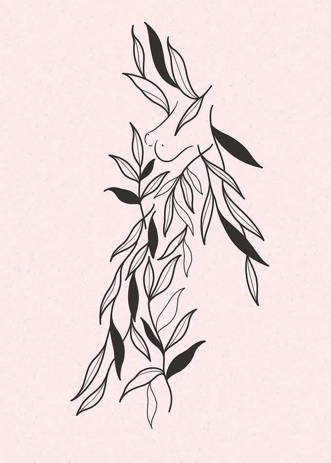 Line Art Woman in Leaves