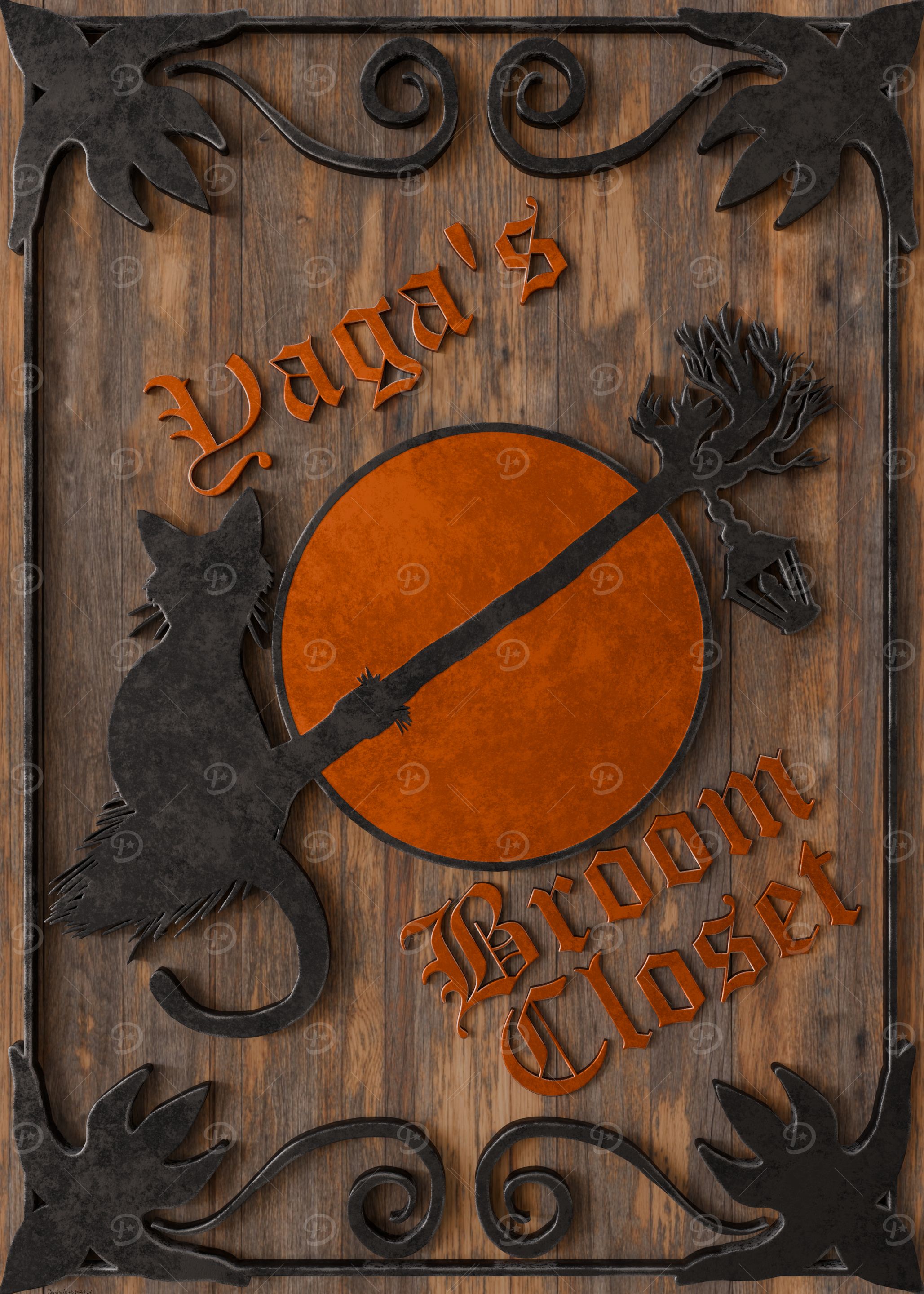 'Yaga's Broom Closet' 3D Rendered Witch's Broom Shop Sign