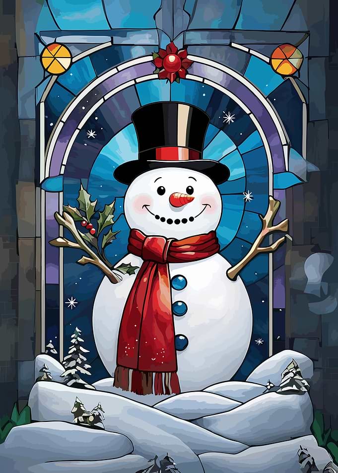 Smiling Snowman in Stained Glass