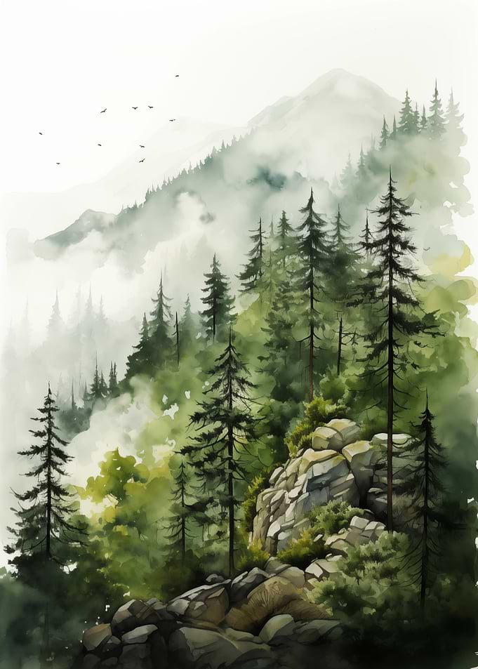 Foggy Green Forest Misty Mountain