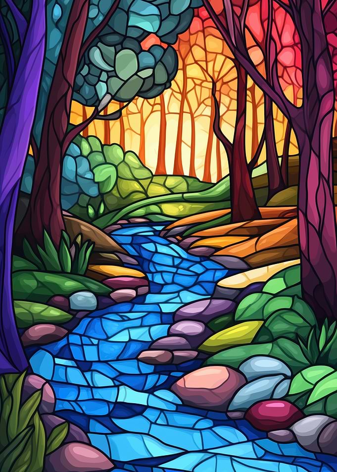 Stained Glass Forest Stream