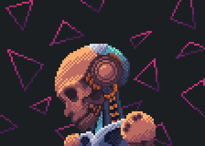Pixel Art Cyborg Skull