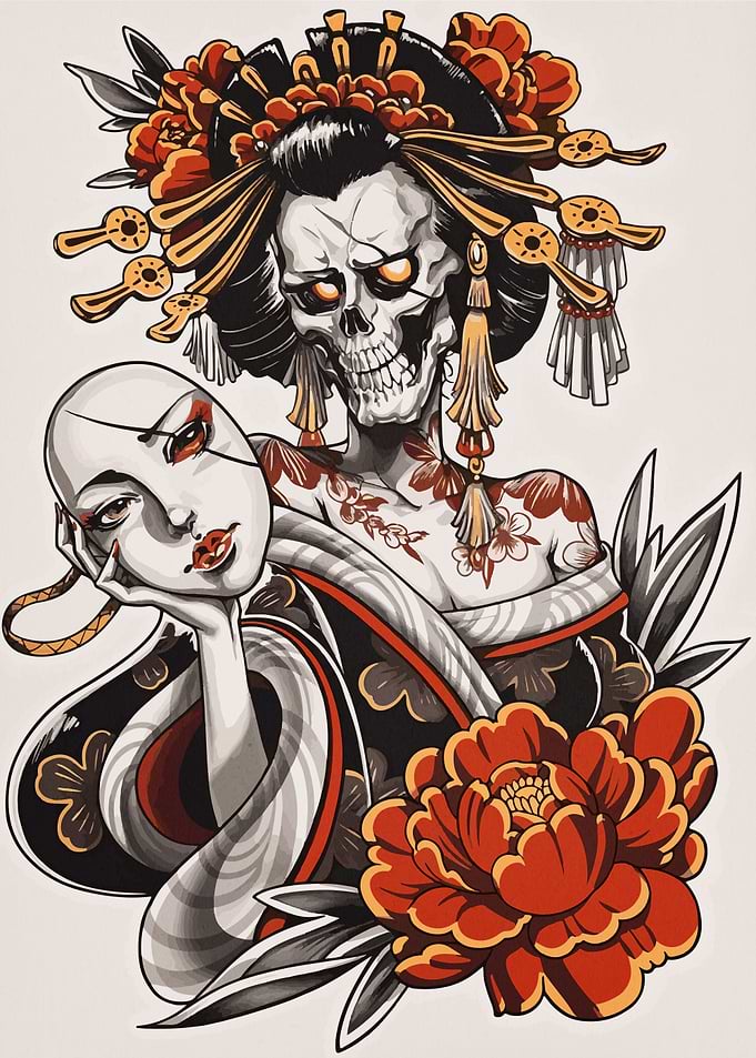 Geisha Skull Tattoo