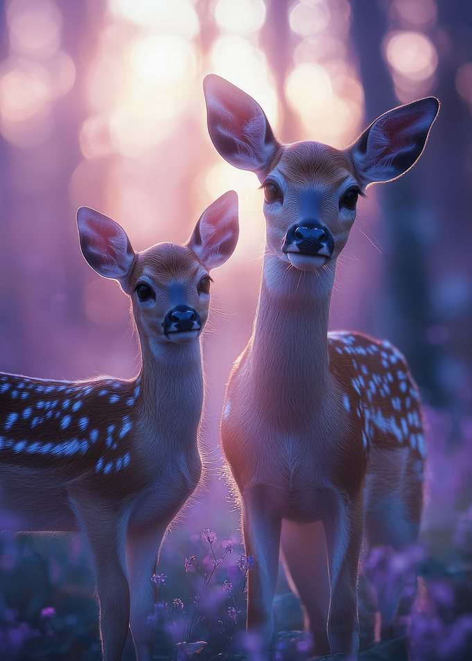 Fawn and Doe in Forest