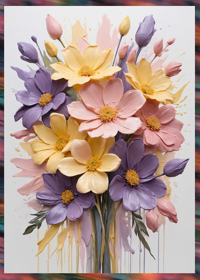 Floral Painting with Dripping Paint