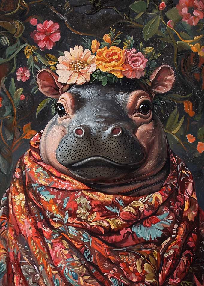 Floral Hippo Portrait