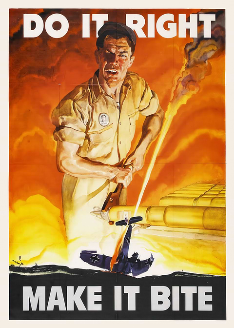 WWII Propaganda Poster — retro advertising art on metal