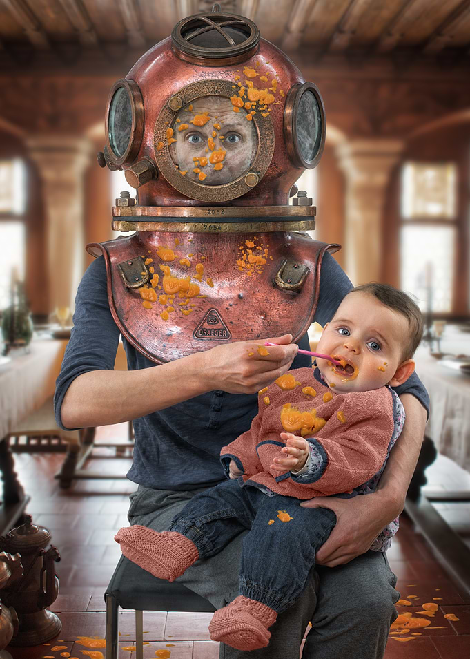 Diver Dad Feeding Baby