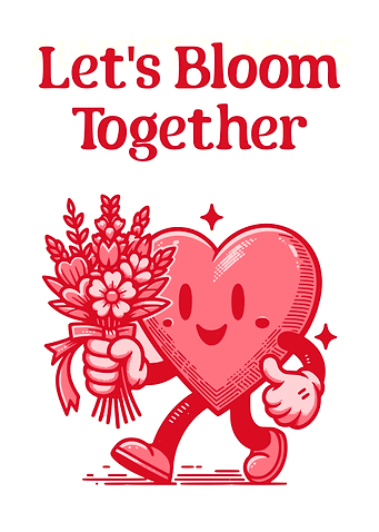 Let's Bloom Together Retro Mascot Heart