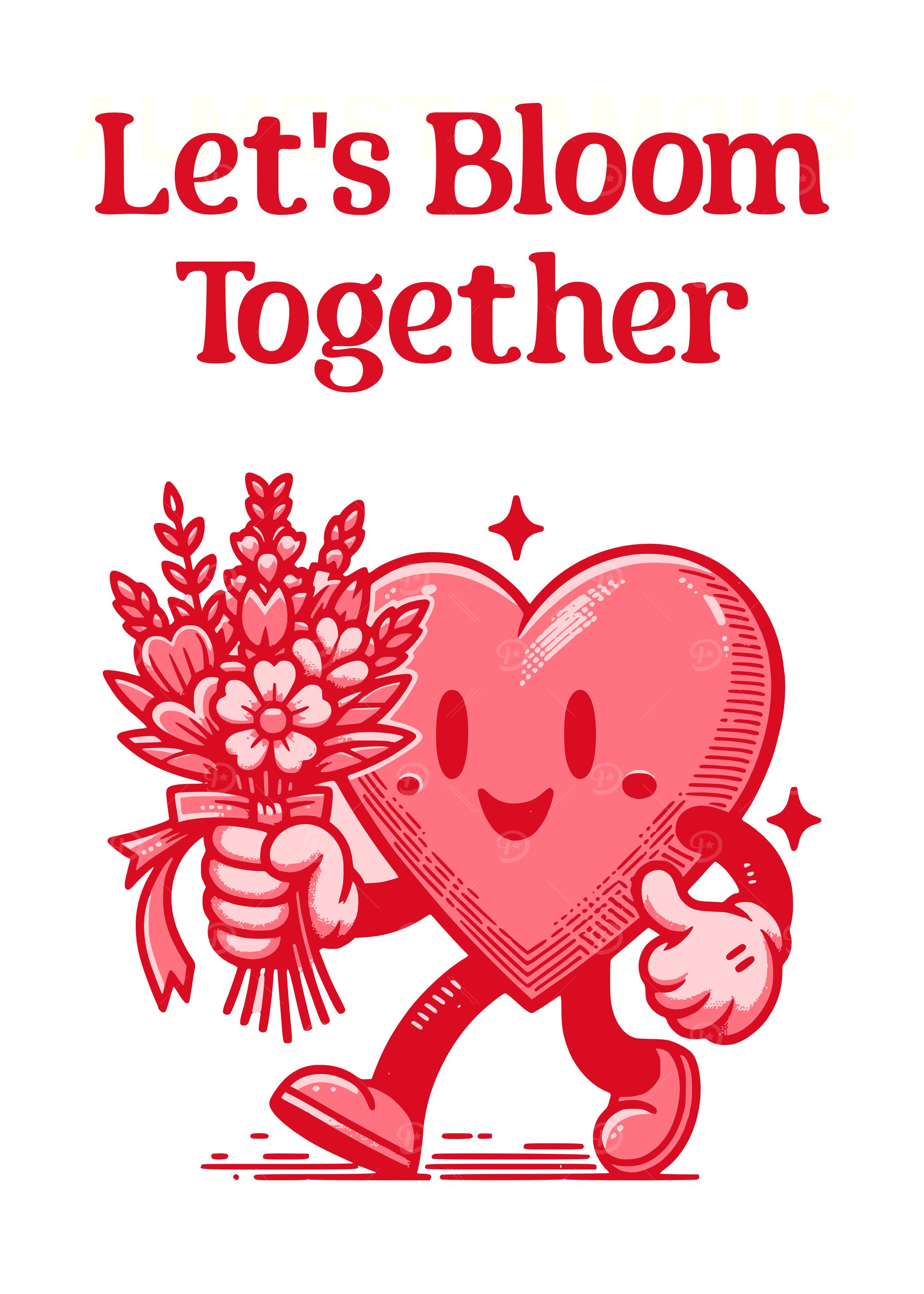 Let's Bloom Together Retro Mascot Heart