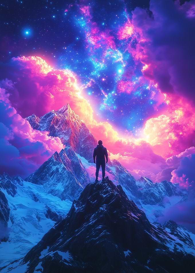 Man on Mountain Peak