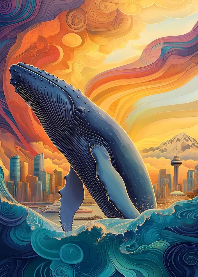 Whale Leaping Cityscape